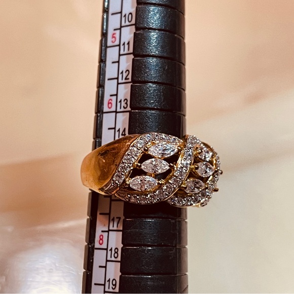 🎁Gorgeous GP 925 Sterling Silver Hatch & Line Ring w/Marquis & Round Cut Zircon - Picture 13 of 16